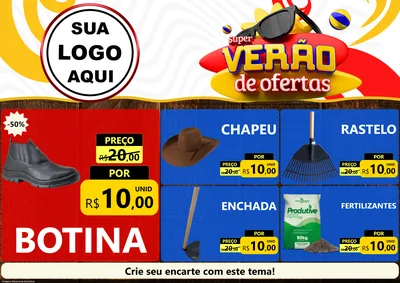 Modelo de Encarte para Encarte A4 Horizontal com o tema Super Verão de Ofertas para Agropecuária