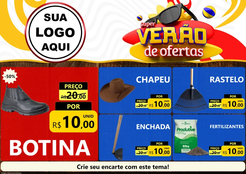 Modelo de Encarte para Encarte A4 Horizontal com o tema Super Verão de Ofertas para Agropecuária