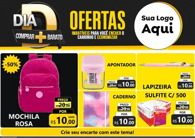 Modelo de Encarte para Encarte A4 Horizontal com o tema Dia D Mais Economia para Papelaria