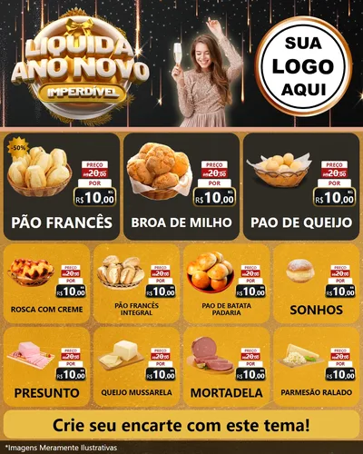Modelo de Rede Social para Feed Instagram com o tema Liquida Ano Novo Imperdível para Padaria