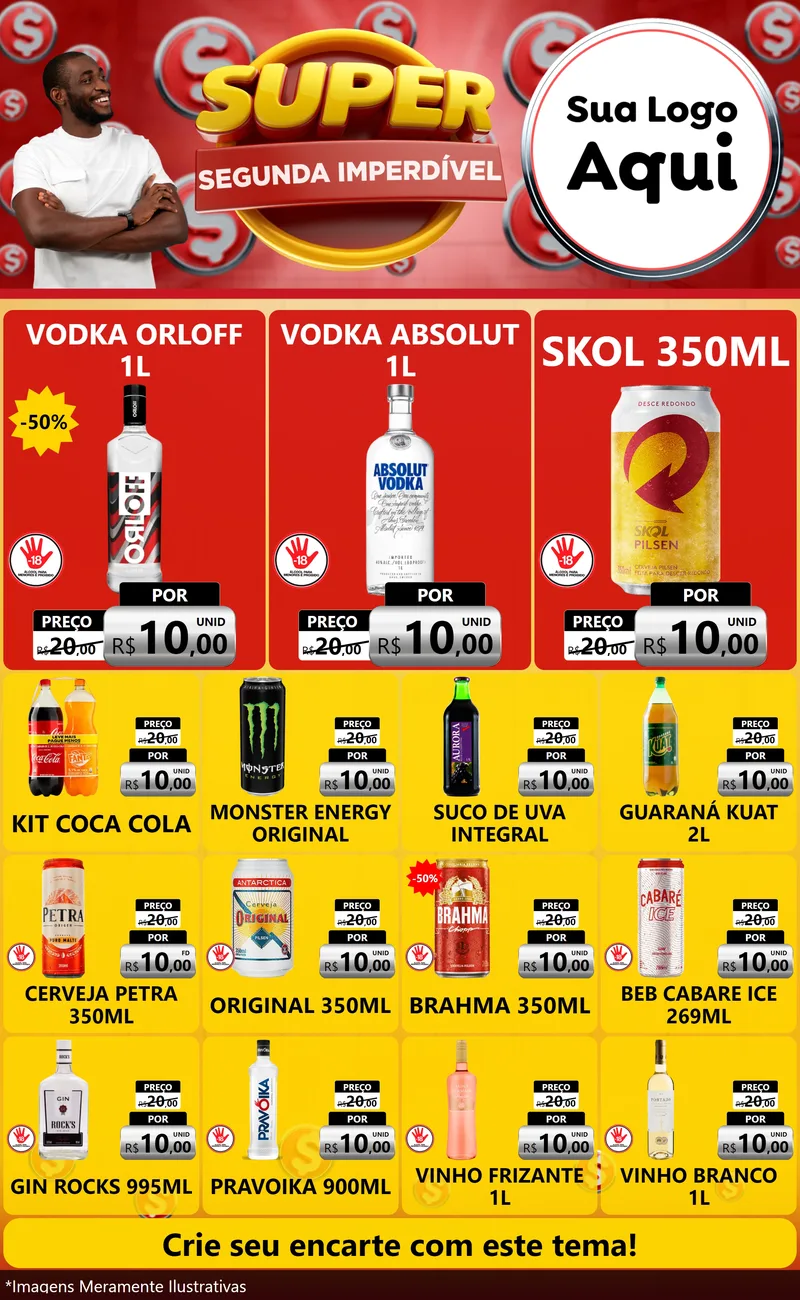 Modelo de Encarte para Encarte Grande com o tema Super Segunda Imperdível para Distribuidora de bebidas