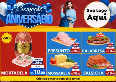 Modelo de Encarte para Encarte A4 Horizontal com o tema Promoção de Aniversário para Frios e Laticínios