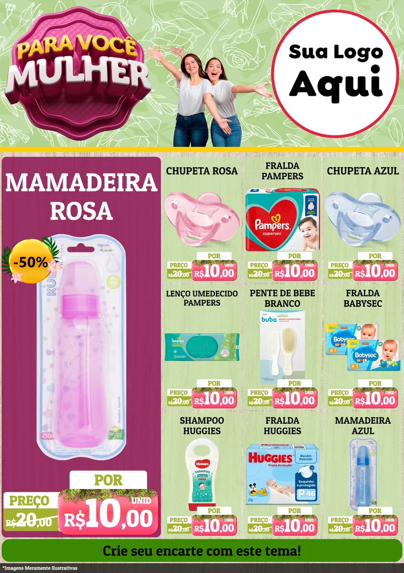 Modelo de Encarte para Encarte A4 Vertical com o tema Para Você Mulher para Bebês