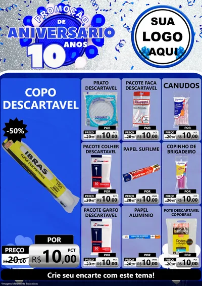 Modelo de Encarte para Encarte A4 Vertical com o tema Promoção de Aniversário - 10 Anos para Embalagens