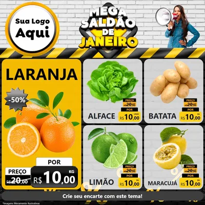Modelo de Rede Social para Feed Facebook com o tema Mega Saldão de Janeiro para Hortifrúti