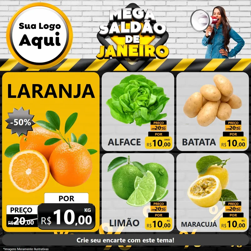 Modelo de Rede Social para Feed Facebook com o tema Mega Saldão de Janeiro para Hortifrúti