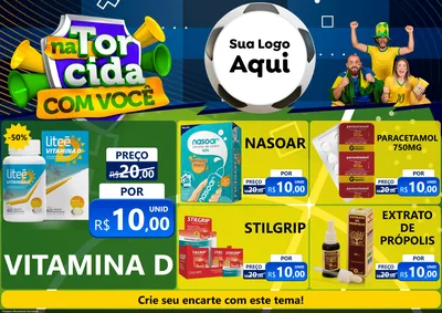 Modelo de Encarte para Encarte A4 Horizontal com o tema Na Torcida Com Você - Copa para Farmácia