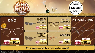 Modelo de TV para TV Horizontal com o tema Feliz Ano Novo 2027 para Óticas