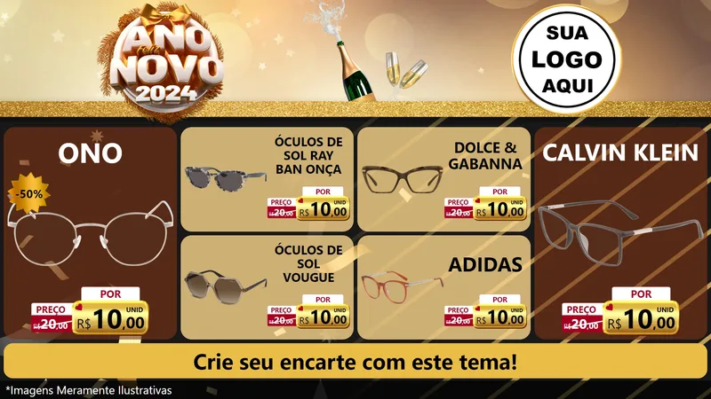 Modelo de TV para TV Horizontal com o tema Feliz Ano Novo 2027 para Óticas