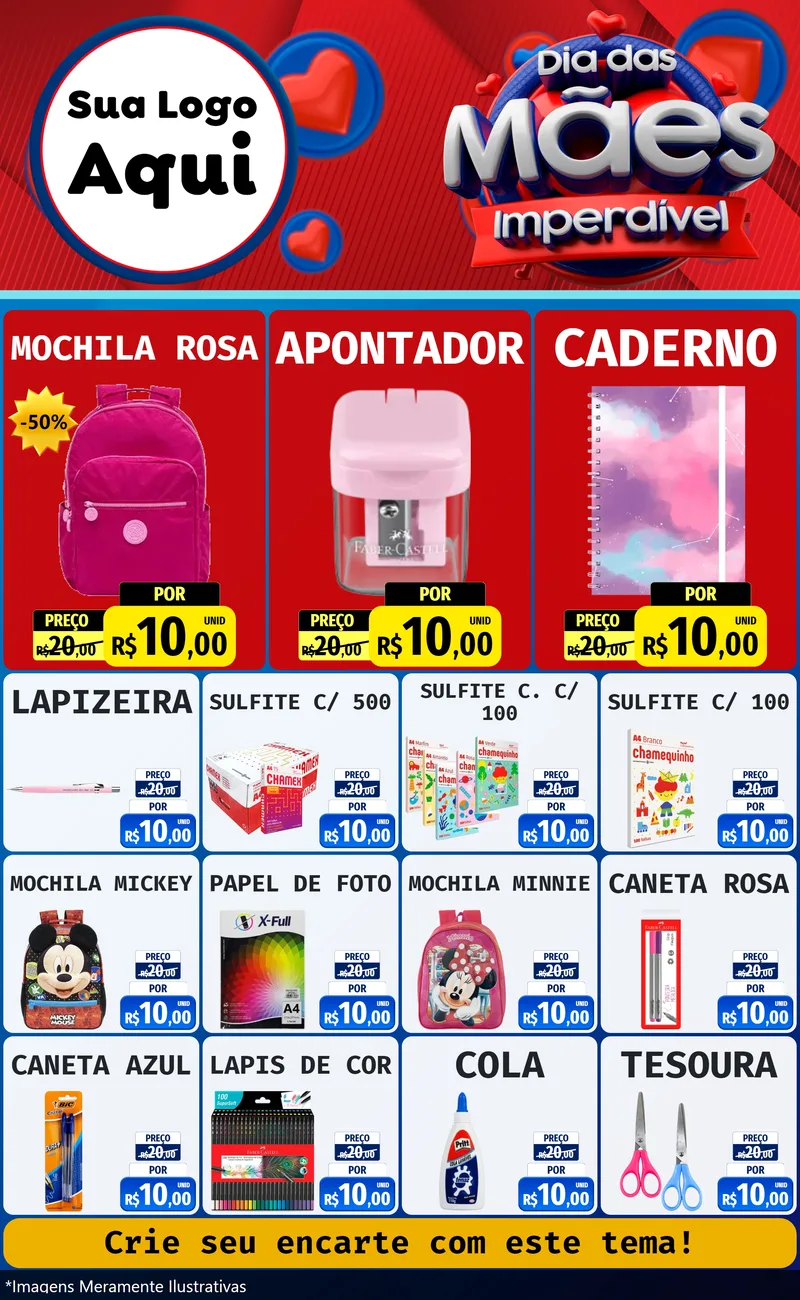 Modelo de Encarte para Encarte Grande com o tema Dia Das Mães Imperdível para Papelaria