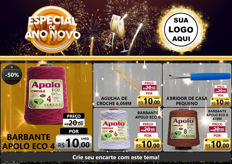 Modelo de Encarte para Encarte A4 Horizontal com o tema Especial de Ano Novo para Armarinho e Aviamentos