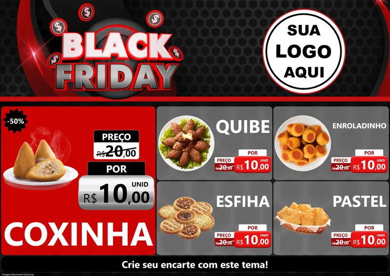 Modelo de Encarte para Encarte A4 Horizontal com o tema Black Friday para Salgadaria