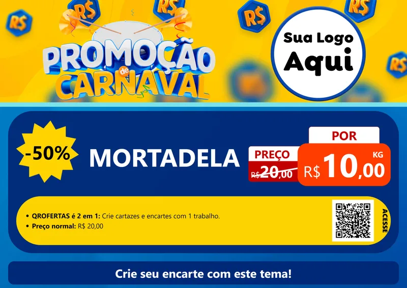 Modelo de Cartaz para Cartaz A4 Horizontal com o tema Promoção de Carnaval para Frios e Laticínios