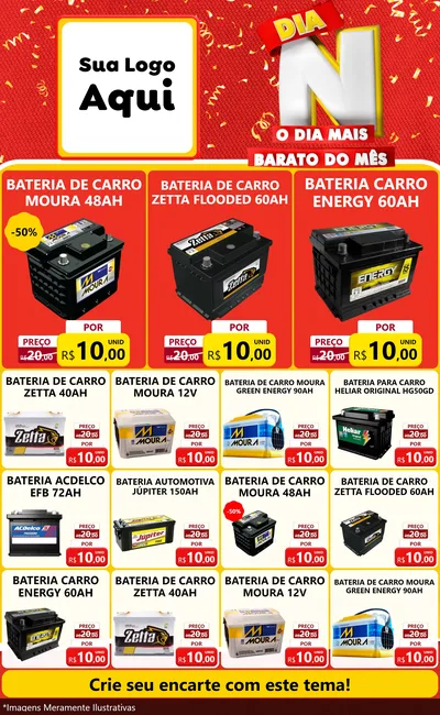 Modelo de Encarte para Encarte Grande com o tema Dia N o Dia Mais Barato do Mês para Baterias Elétricas