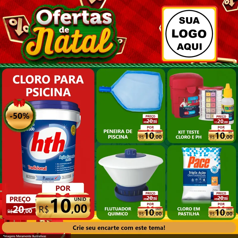 Modelo de Rede Social para Feed Facebook com o tema Ofertas de Natal para Produtos para Piscina