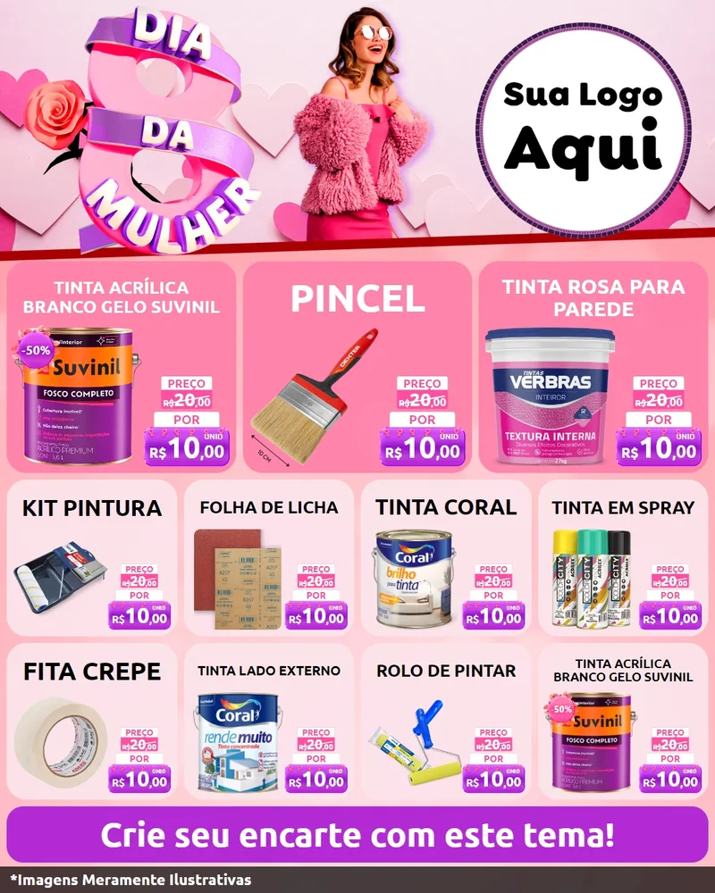 Modelo de Rede Social para Feed Instagram com o tema Dia da Mulher para Tintas e Ferramentas