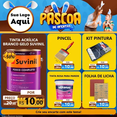 Modelo de Rede Social para Feed Facebook com o tema Páscoa de Ofertas para Tintas e Ferramentas