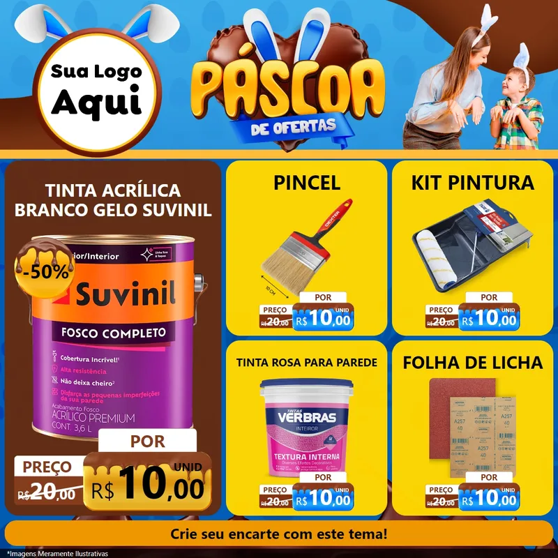 Modelo de Rede Social para Feed Facebook com o tema Páscoa de Ofertas para Tintas e Ferramentas