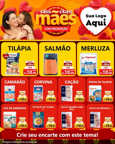 Modelo de Rede Social para Feed Instagram com o tema Dia das Mães com Promoção para Peixaria