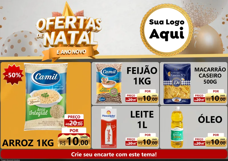Modelo de Encarte para Encarte A4 Horizontal com o tema Ofertas De Natal E Ano Novo para Supermercado