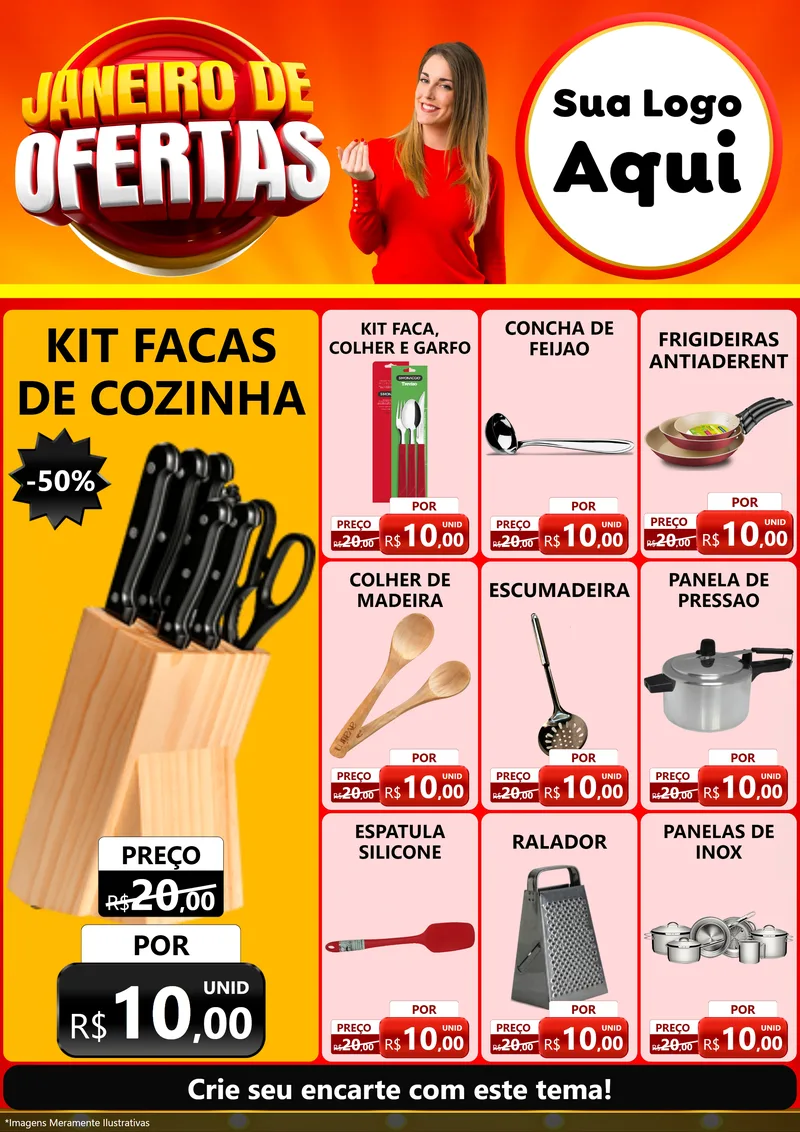 Modelo de Encarte para Encarte A4 Vertical com o tema Janeiro de Ofertas para Utilidades Domésticas