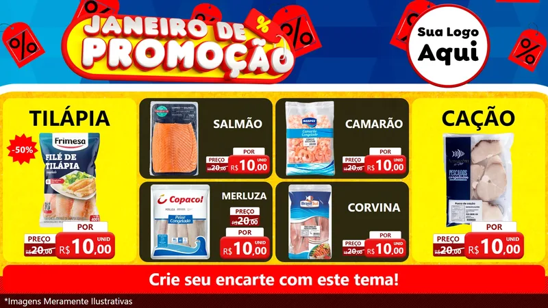 Modelo de TV para TV Horizontal com o tema Janeiro de Promoção para Peixaria