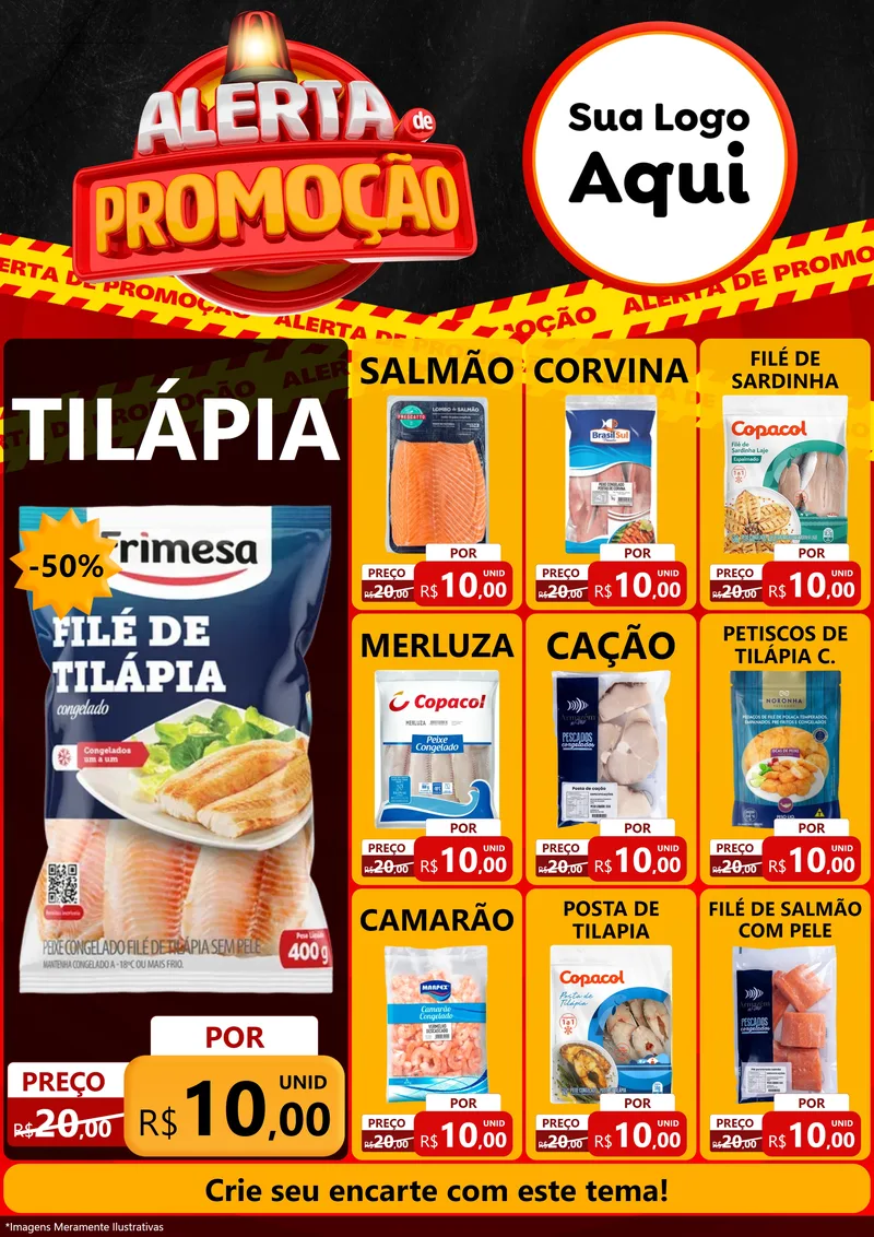 Modelo de Encarte para Encarte A4 Vertical com o tema Alerta de Promoção para Peixaria
