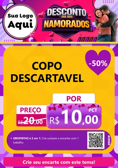 Modelo de Cartaz para Cartaz A4 Vertical com o tema Desconto Dia dos Namorados para Embalagens