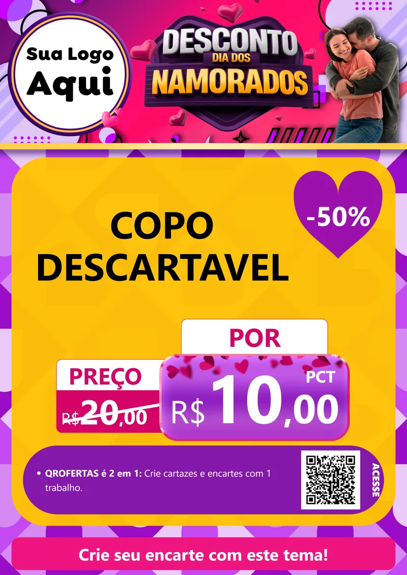 Modelo de Cartaz para Cartaz A4 Vertical com o tema Desconto Dia dos Namorados para Embalagens