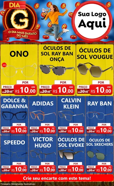 Modelo de Encarte para Encarte Grande com o tema Dia G - O Dia Mais Barato Do Mês para Óticas