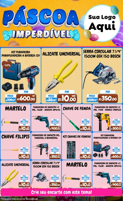 Modelo de Encarte para Encarte Grande com o tema Páscoa Imperdível para Maquinas e Ferramentas