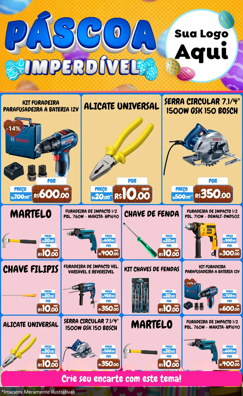 Modelo de Encarte para Encarte Grande com o tema Páscoa Imperdível para Maquinas e Ferramentas