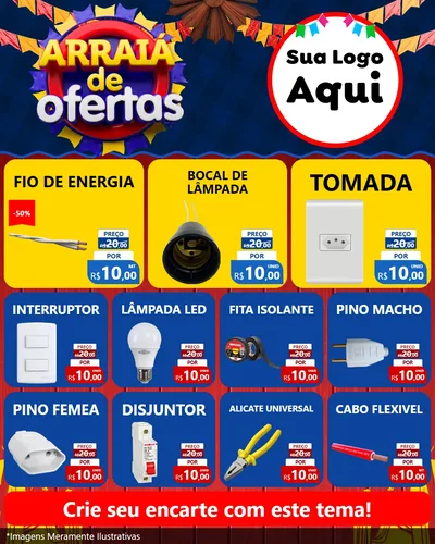 Modelo de Rede Social para Feed Instagram com o tema Arraiá de Ofertas para Materiais Elétricos