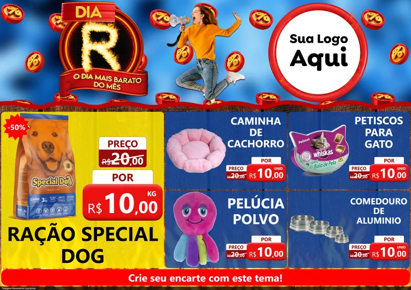 Modelo de Encarte para Encarte A4 Horizontal com o tema Dia R - O Dia Mais Barato Do Mês para Pet Shop