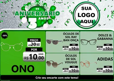 Modelo de Encarte para Encarte A4 Horizontal com o tema Promoção de Aniversário - 3 Anos para Óticas