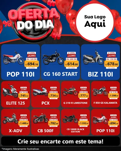 Modelo de Rede Social para Feed Instagram com o tema Oferta do Dia para Concessionaria de Motos