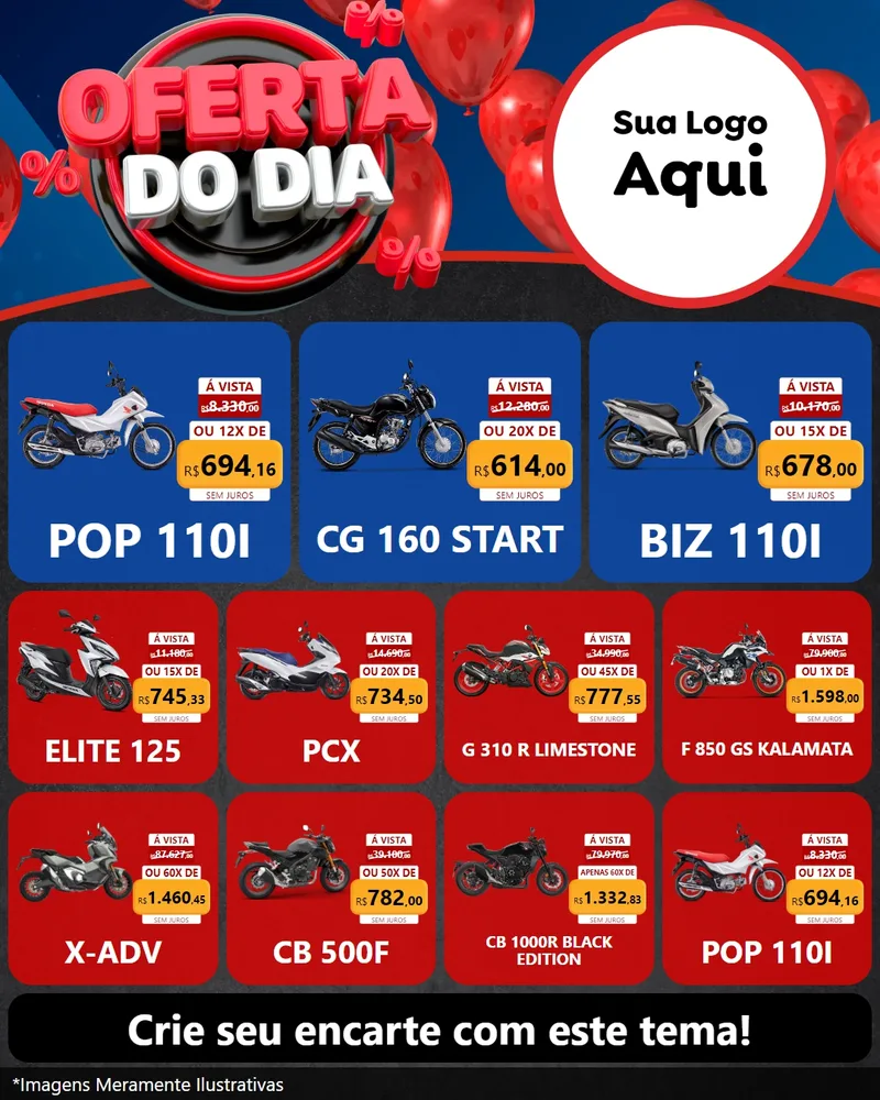 Modelo de Rede Social para Feed Instagram com o tema Oferta do Dia para Concessionaria de Motos