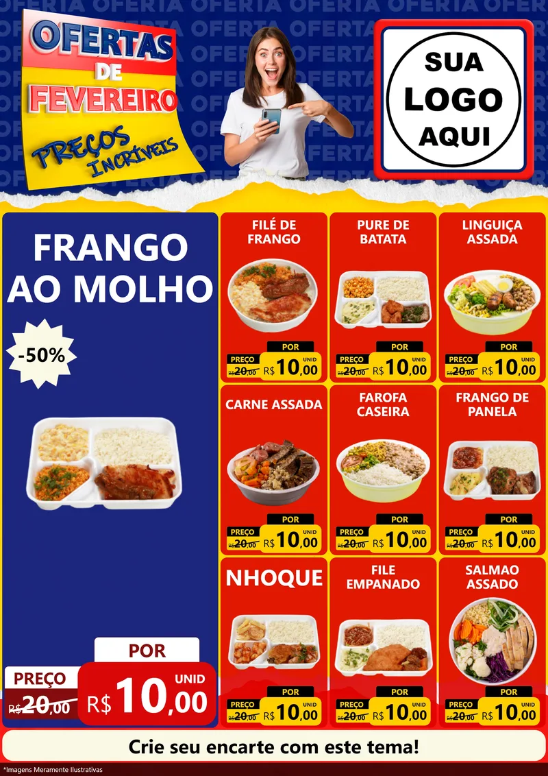 Modelo de Encarte para Encarte A4 Vertical com o tema Ofertas de Fevereiro - Preços Incríveis para Restaurante