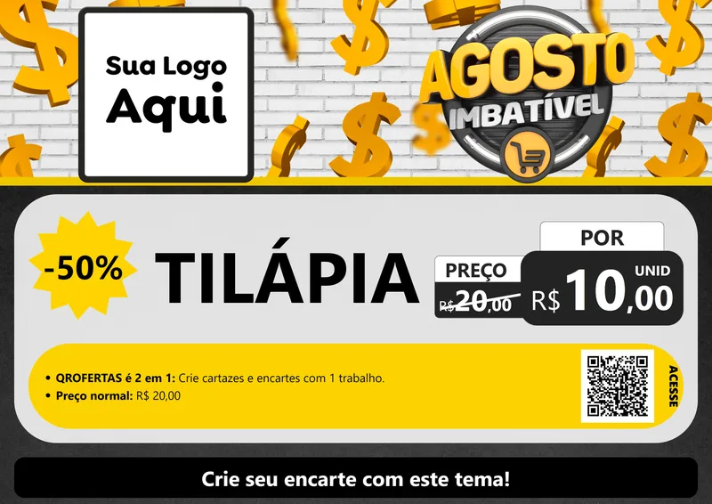 Modelo de Cartaz para Cartaz A4 Horizontal com o tema Agosto imbatível para Peixaria