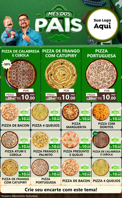 Modelo de Encarte para Encarte Grande com o tema Mês dos Pais para Pizzaria