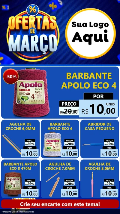 Modelo de Rede Social para Stories com o tema Ofertas de Março para Armarinho e Aviamentos