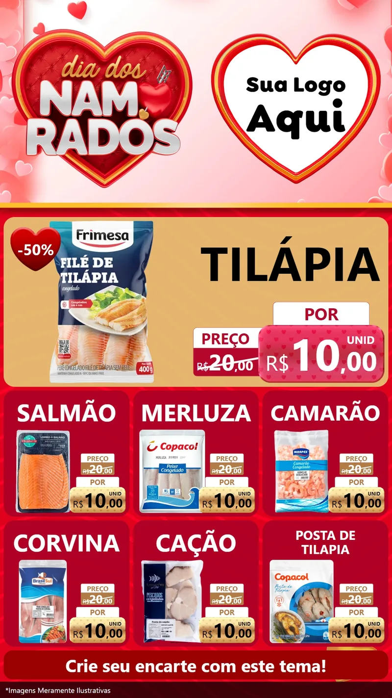 Modelo de Rede Social para Stories com o tema Dia dos Namorados para Peixaria