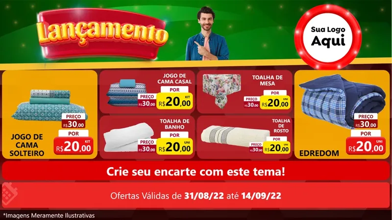 Modelo de TV para TV Horizontal com o tema Lançamento para Cama, Mesa e Banho