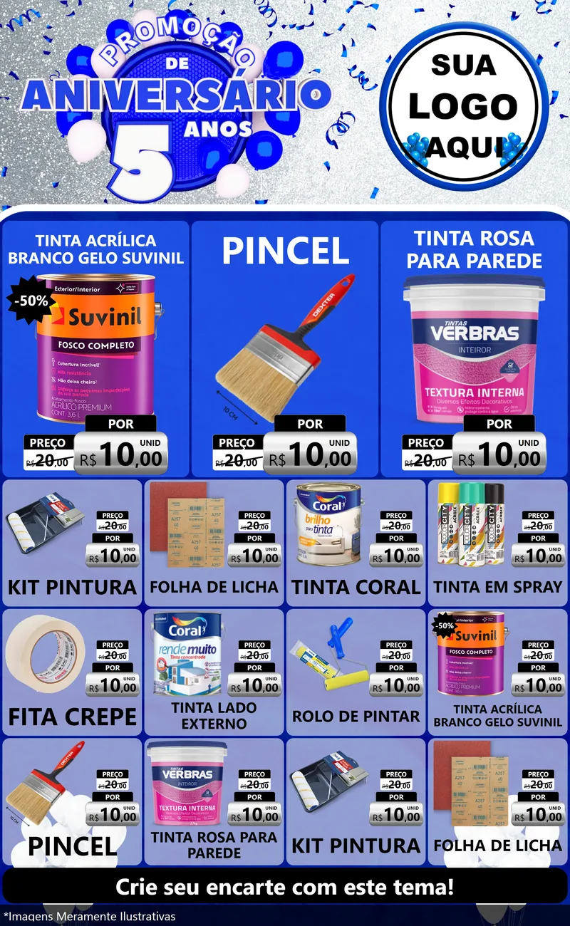 Modelo de Encarte para Encarte Grande com o tema Promoção de Aniversário - 5 Anos para Tintas e Ferramentas
