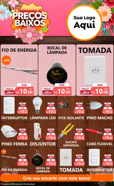 Modelo de Encarte para Encarte Grande com o tema Primavera de Preços Baixos para Materiais Elétricos