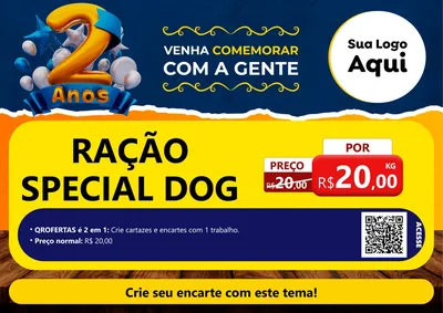 Modelo de Cartaz para Cartaz A4 Horizontal com o tema Aniversário de 2 anos para Pet Shop