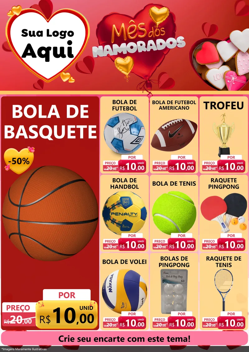 Modelo de Encarte para Encarte A4 Vertical com o tema Mês dos Namorados para Artigos Esportivos