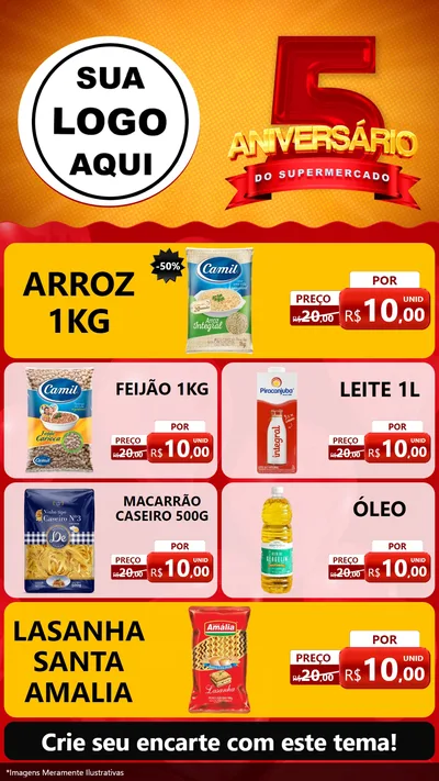 Modelo de TV para TV Vertical com o tema Aniversário do Supermercado - 5 Anos para Supermercado