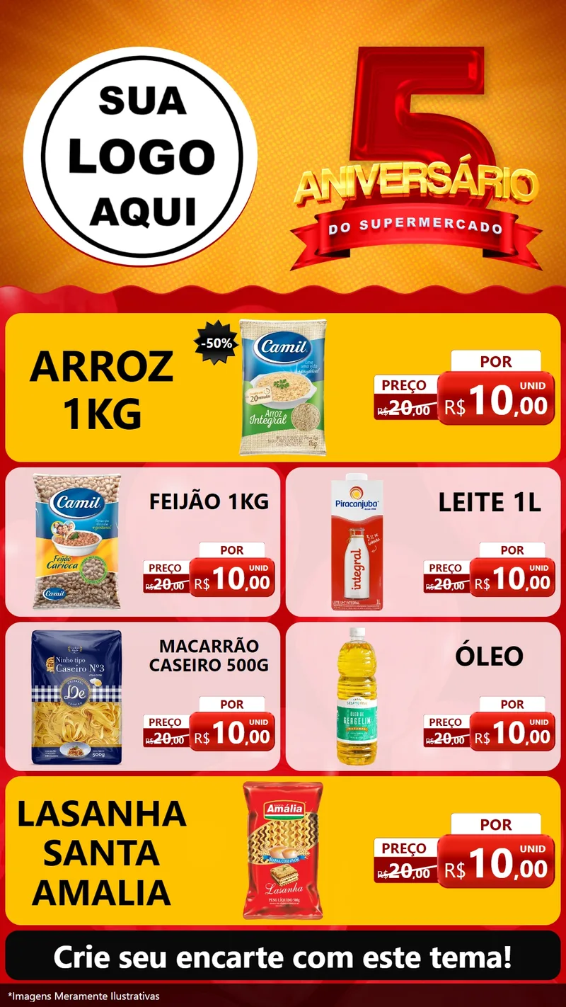 Modelo de TV para TV Vertical com o tema Aniversário do Supermercado - 5 Anos para Supermercado