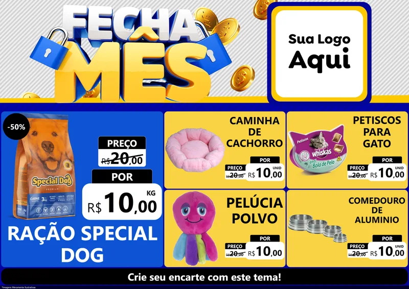 Modelo de Encarte para Encarte A4 Horizontal com o tema Fecha Mês para Pet Shop